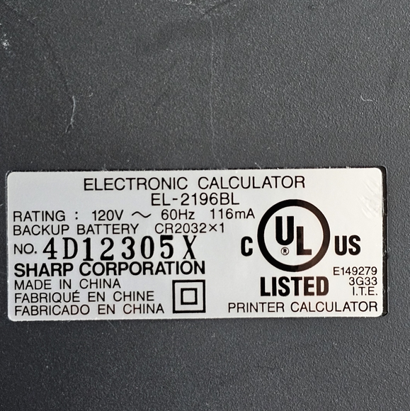 Sharp EL-2196BL 12 Digit Printing Calculator 3.7 LPS - 4-Key Memory, Heavy Duty - Picture 14 of 16